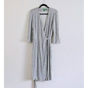 TIBI 100% Silk Dress True Wrap Blue Cream Geometric Pattern Half Sleeve Size 10
